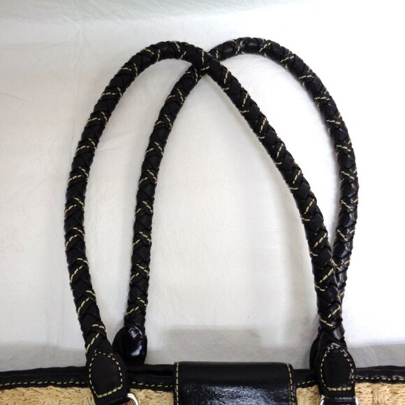 Brighton Straw and Black Leather Braided Handles Shoulder Bag Purse - Picture 10 of 12